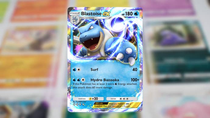 The Blastoise ex card in Pokemon TCG Pocket is shown