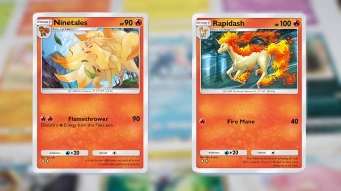 The Ninetales card and Rapidash card in Pokemon TCG Pocket are shown beside one another