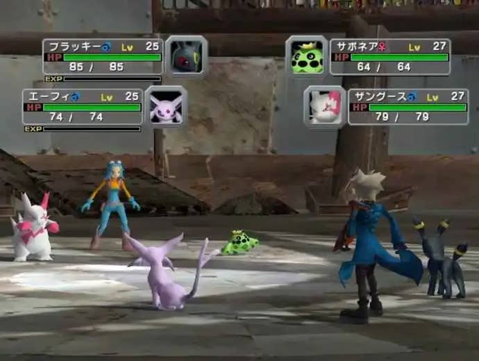 Two characters battle one another in doubles in Pokemon Colosseum