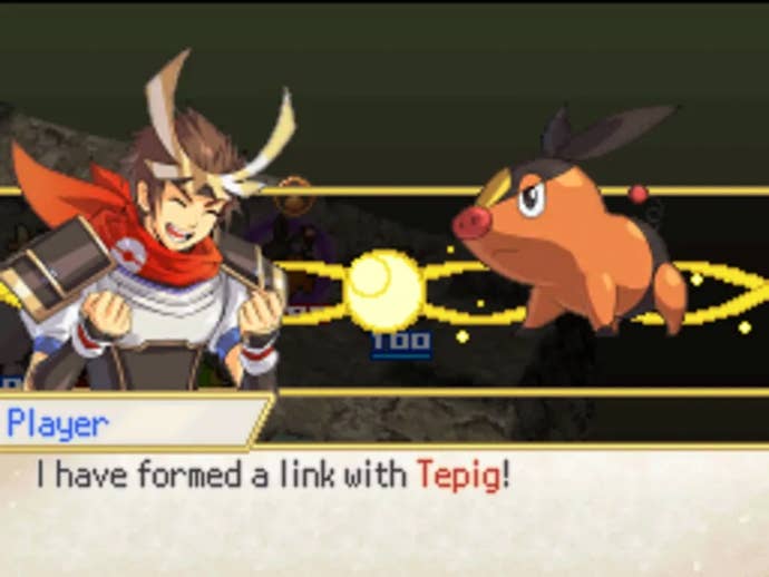 The player forms a link with Tepig in Pokemon Conquest