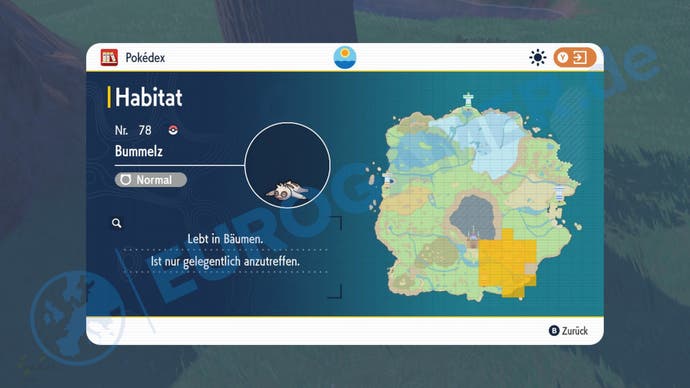 Das Habitat von Bummelz in Pokémon Karmesin und Purpur.