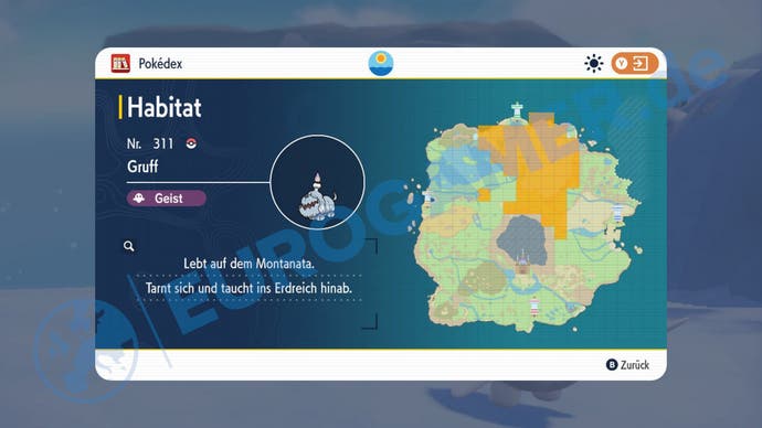 Die Habitate von Gruff in Pokémon Karmesin und Purpur.