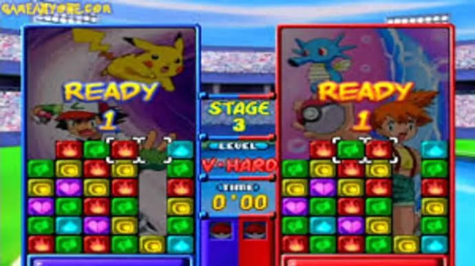 Two players prepare to go head to head in Pokemon Puzzle League