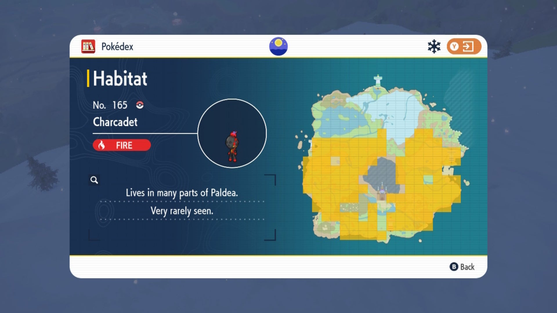 Charcadet&rsquo;s habitat shown on a map of Paldea in Pokemon Scarlet and Violet