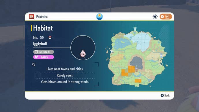 Iggybuff's habitat on the Pokemon Scarlet and Violet