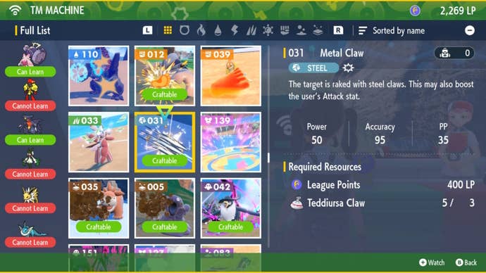 The Metal Claw TM shown as the TM Machine in Pokemon Scarlet and Violet