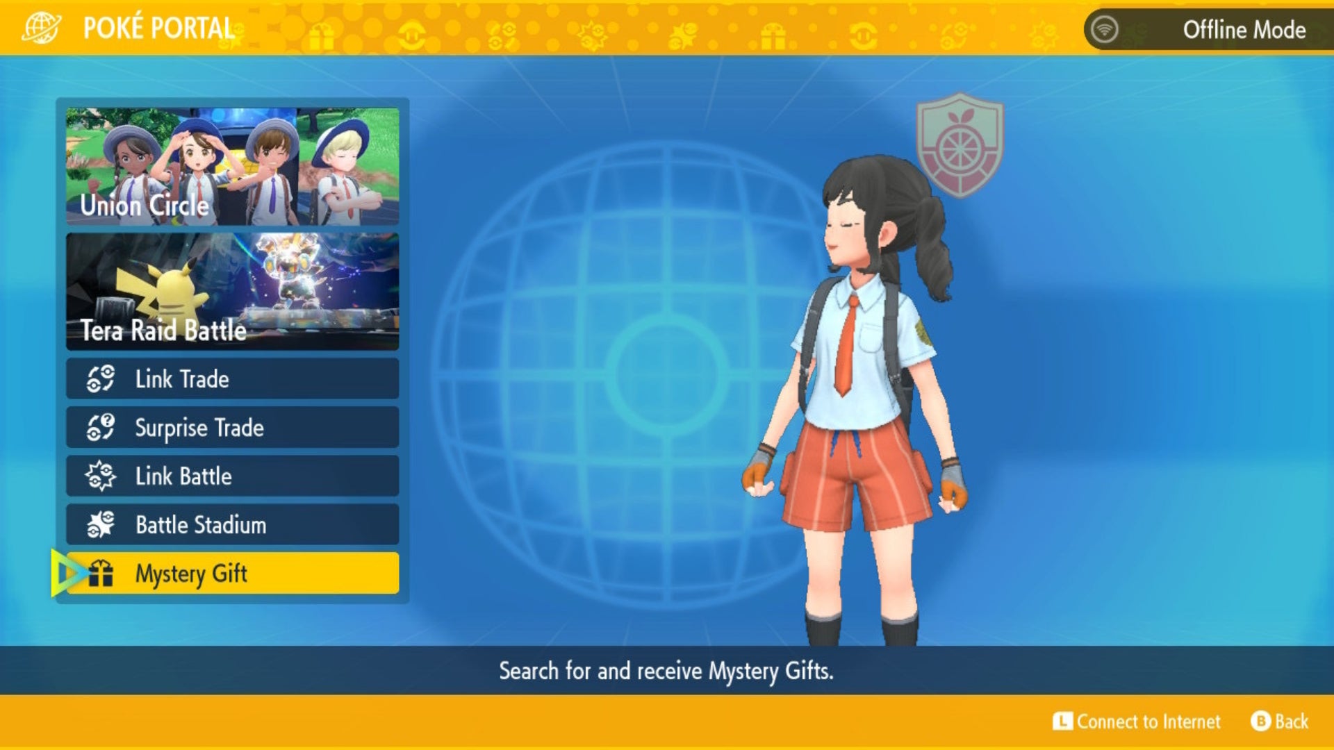 The Mystery Gift option is shown in the Poke Portal menu in Pokemon Scarlet and Violet - 4