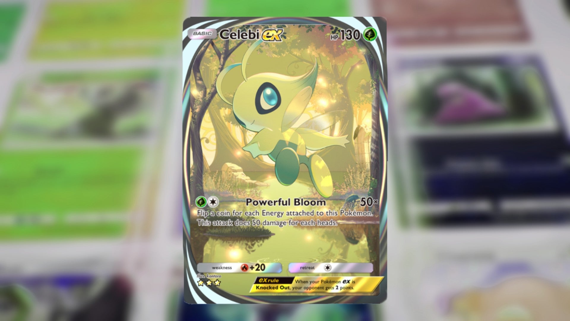 The Immersive Rare Celebi ex card from Pokemon TCG Pocket's Mythical Island set is shown - 17