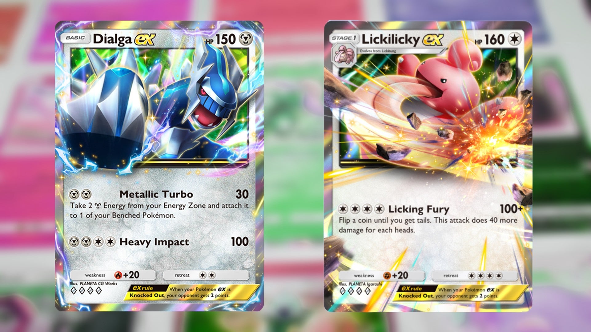 The Dialga ex and Lickilicky ex cards from Pokemon TCG Pocket's Space-Time Smackdown booster expansion is shown - 21