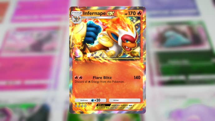 The Infernape ex card from Pokemon TCG Pocket’s Space-Time Smackdown booster expansion is shown