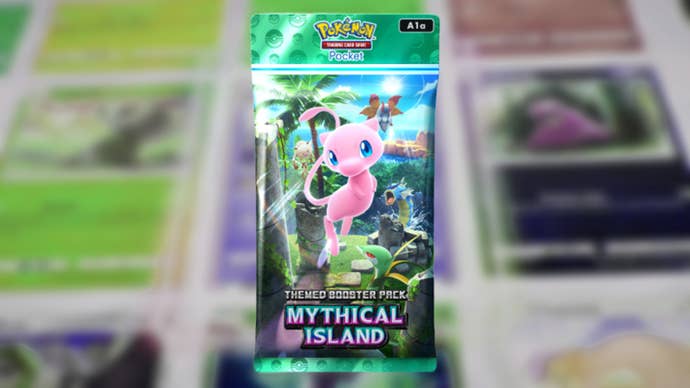 The booster pack for the Mythical Island set in Pokemon TCG Pocket is shown