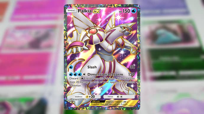 The Palkia ex card from Pokemon TCG Pocket’s Space-Time Smackdown booster expansion is shown