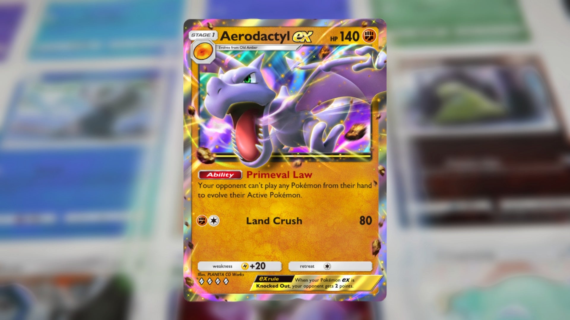 The Aerodactyl ex card from the Mythical Island expansion is shown in Pokemon TCG Pocket - 20