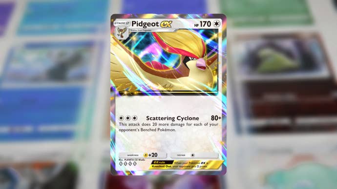 The Pidgeot ex card of the Mythical Island set is shown in Pokemon TCG Pocket
