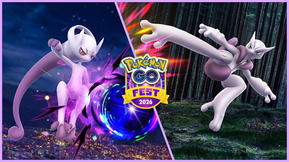 Mega Mewtwo Y on the left, Mega Mewtwo X on the right.