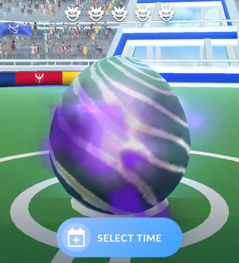 Pokémon Go RSVP Feature: A Comprehensive Guide to Raid Planning 8 A Shadow Raid egg with the 'Select Time' option beneath it in Pokémon Go.