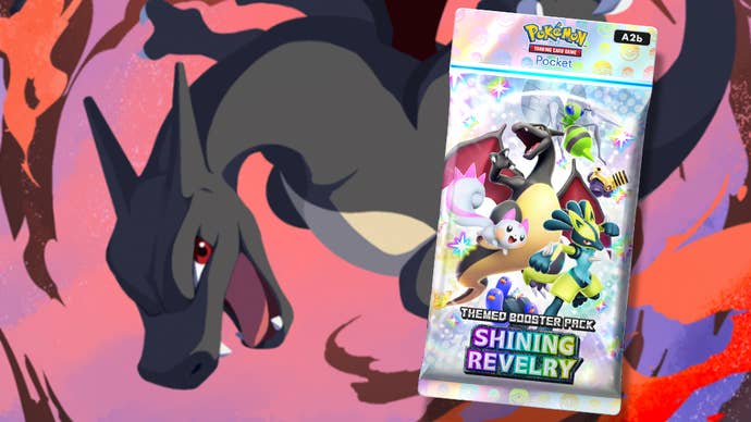 Shiny Charizard artwork and a Shiny Pokémon TCG card pack.