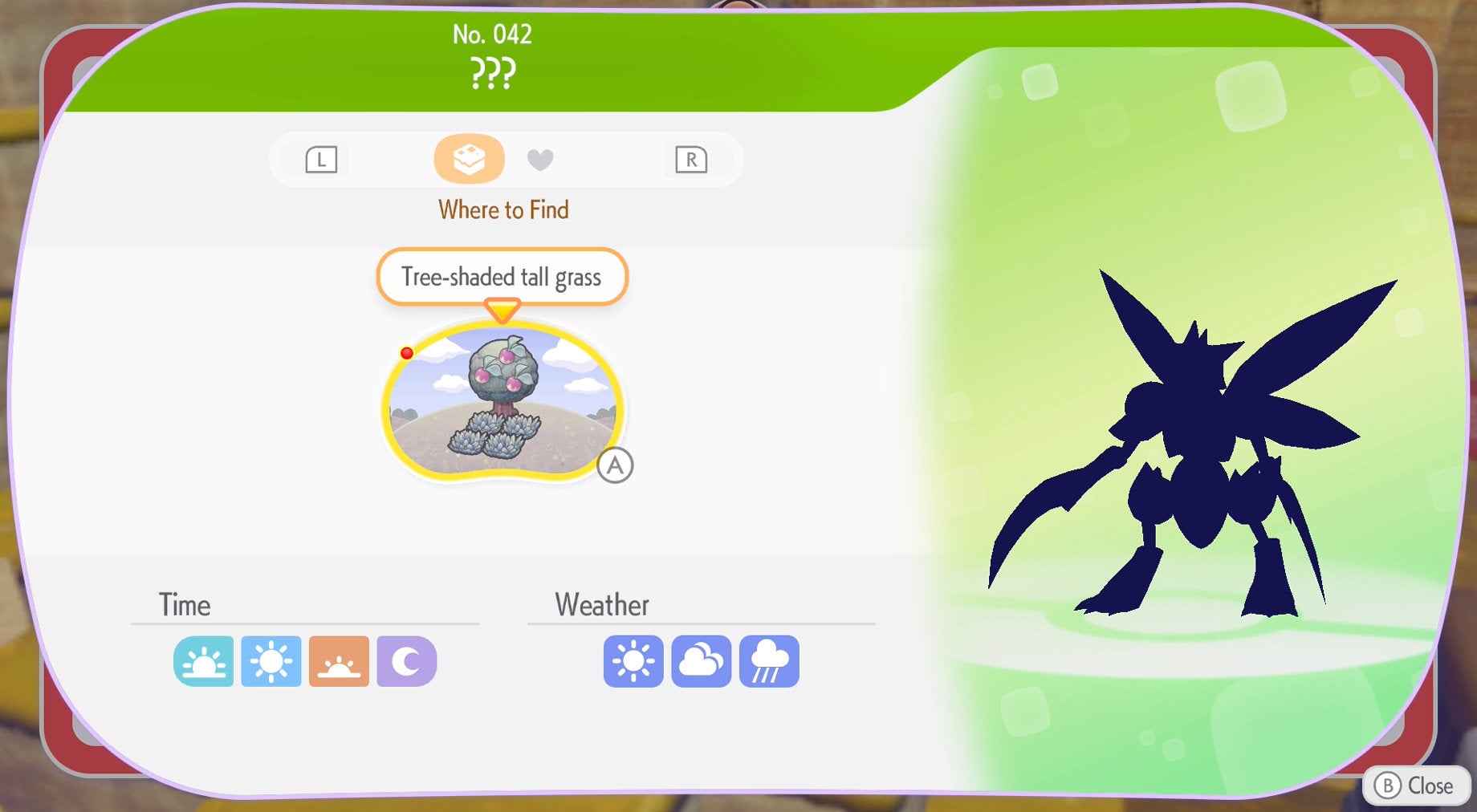 The Scyther Pokédex habitat page in Pokopia.