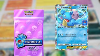 The Promo Pack A packaging is shown alongside the Lapras ex event promo card from Pokemon TCG Pocket