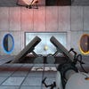 A puzzle involving angled walls and a high energy pellet in Portal.