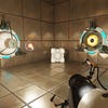 The Weighted Companion Cube sits in a corner of a Portal with RTX test chamber.