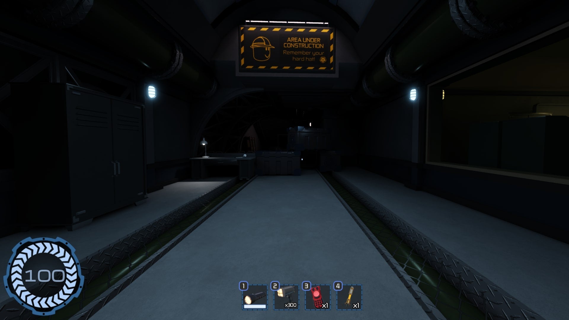 The player looks at a construction sign and corridor in Roblox's Pressure: The Hunted quest - 4