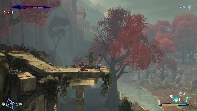 Sargon enters an autumnal forest scene in Prince Of Persia: The Lost Crown