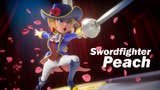 An image showing Sword Fighter Peach, one of Princess Peach's new ability-granting costumes, with a muskateer vibe.