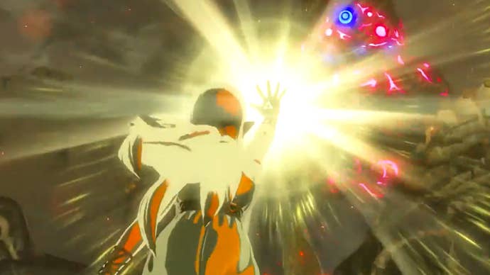 Princess Zelda in Breath of the Wild stopping a Guardian