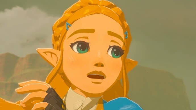 Princess Zelda runs in the Gerudo region of Breath of the Wild