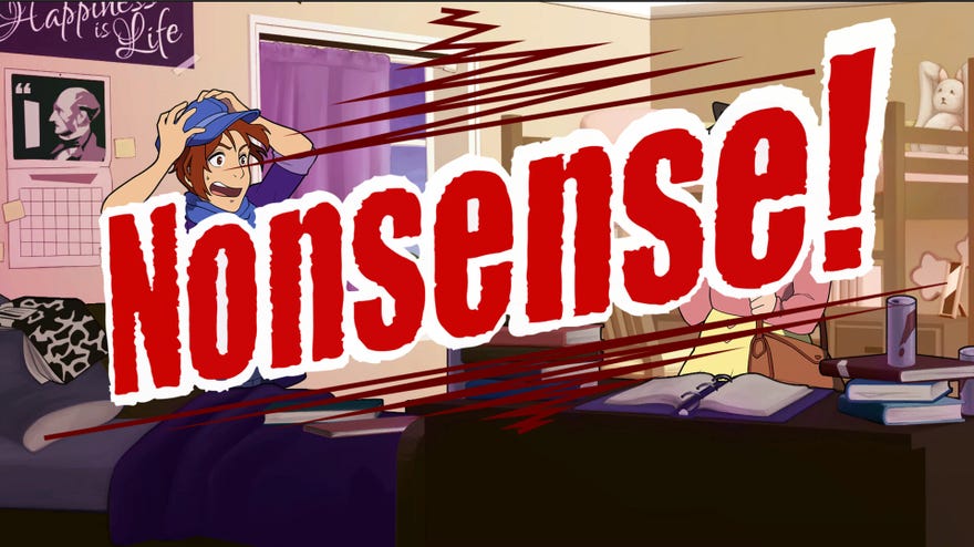 The word “Nonsense!” scrawled over the screen in big red letters while Ariana Jones puts her hands on her head