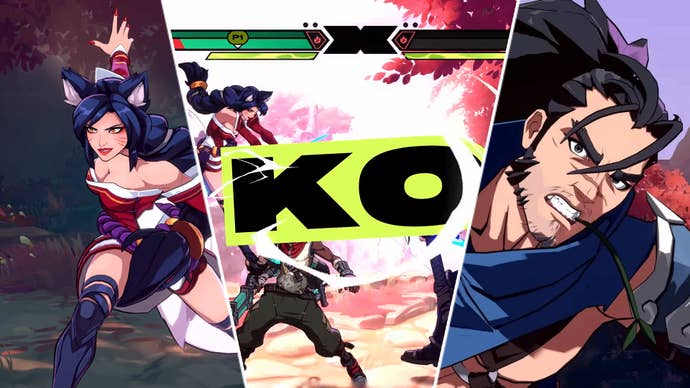 Two characters from Project L flank a big KO, taken from the game’s UI.