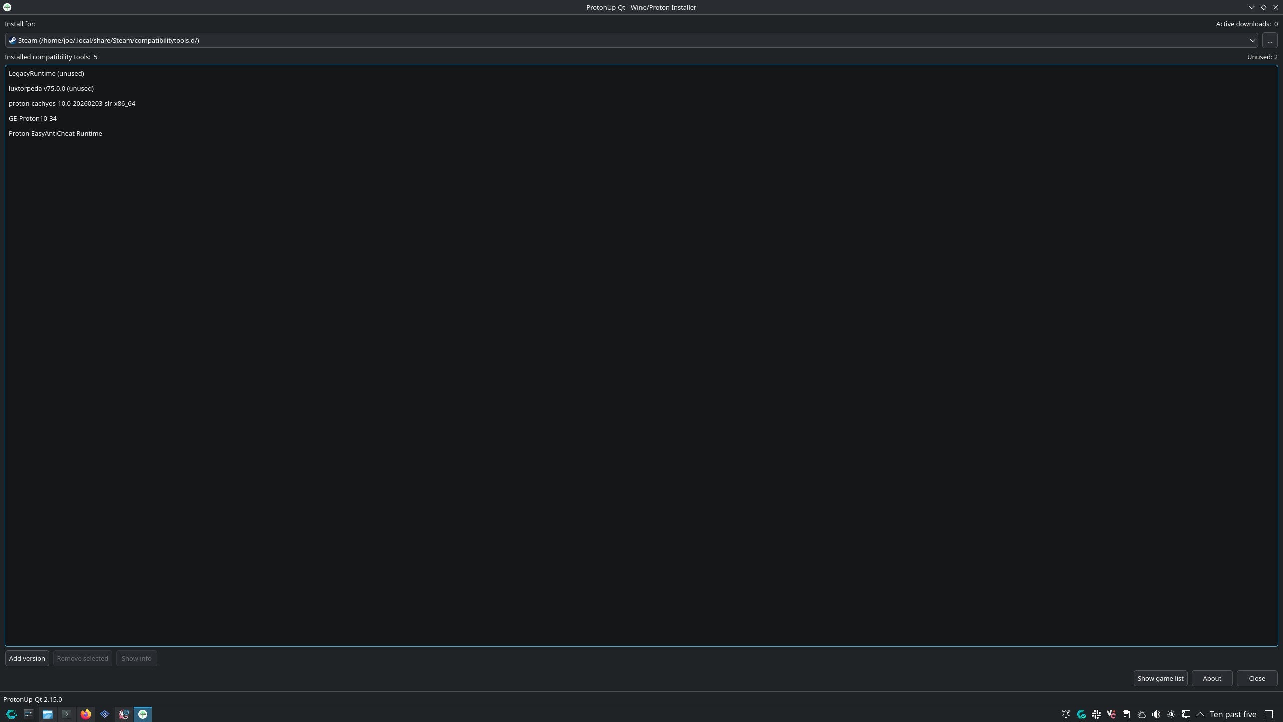 The ProtonUp-QT software interface.