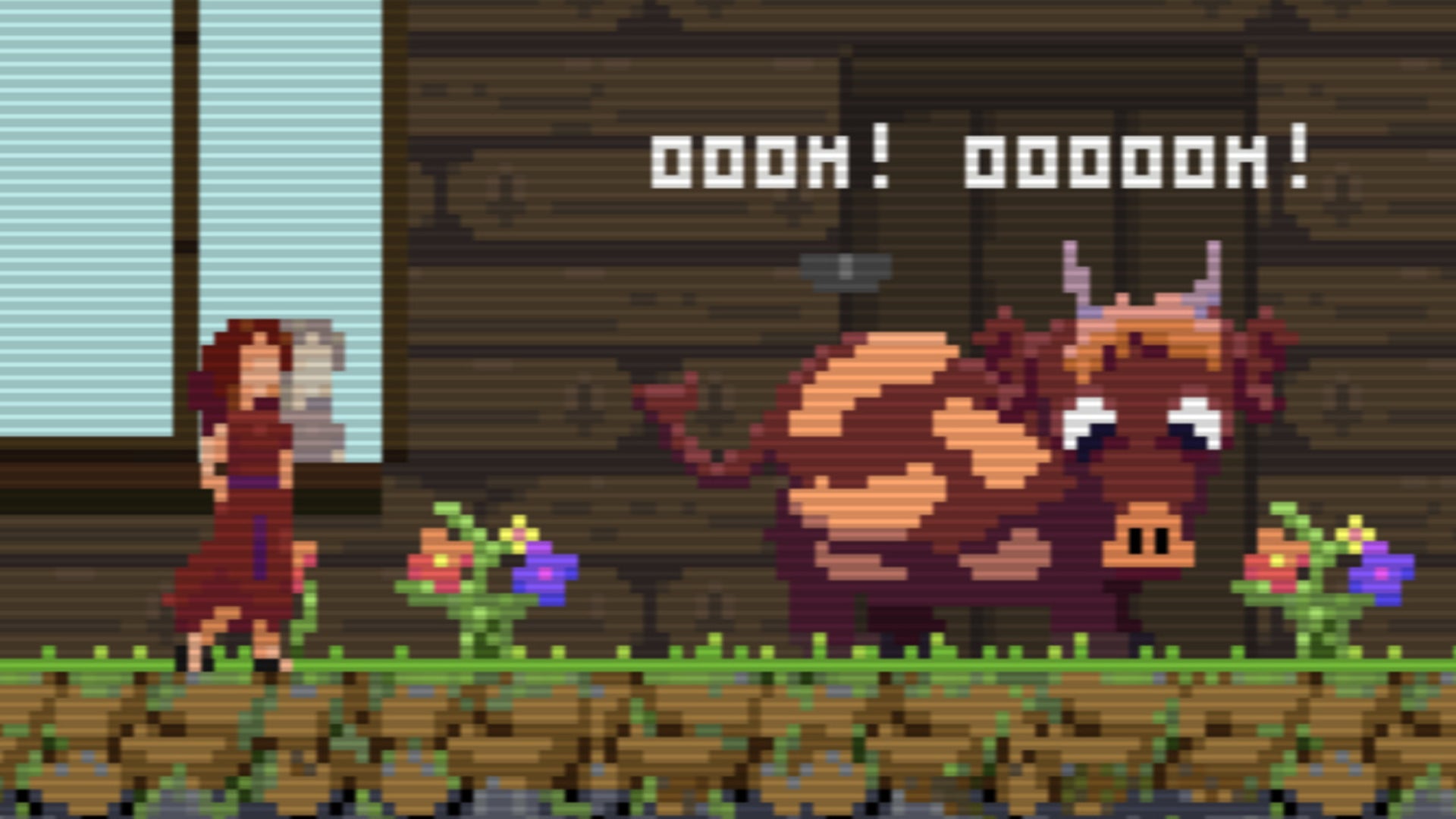 Ren can be seen speaking to one of her cows, who says 'oom' instead of 'moo', in Quantum Witch - 1