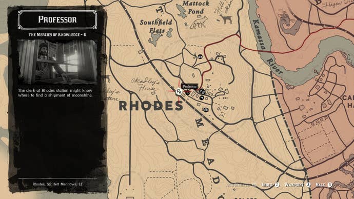 Adler, a train station clerk in Rhodes, is marked on the map in Red Dead Redemption 2