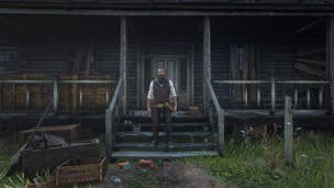 Arthur Morgan stands outside of Jeremiah Compson's house in Red Dead Redemption 2