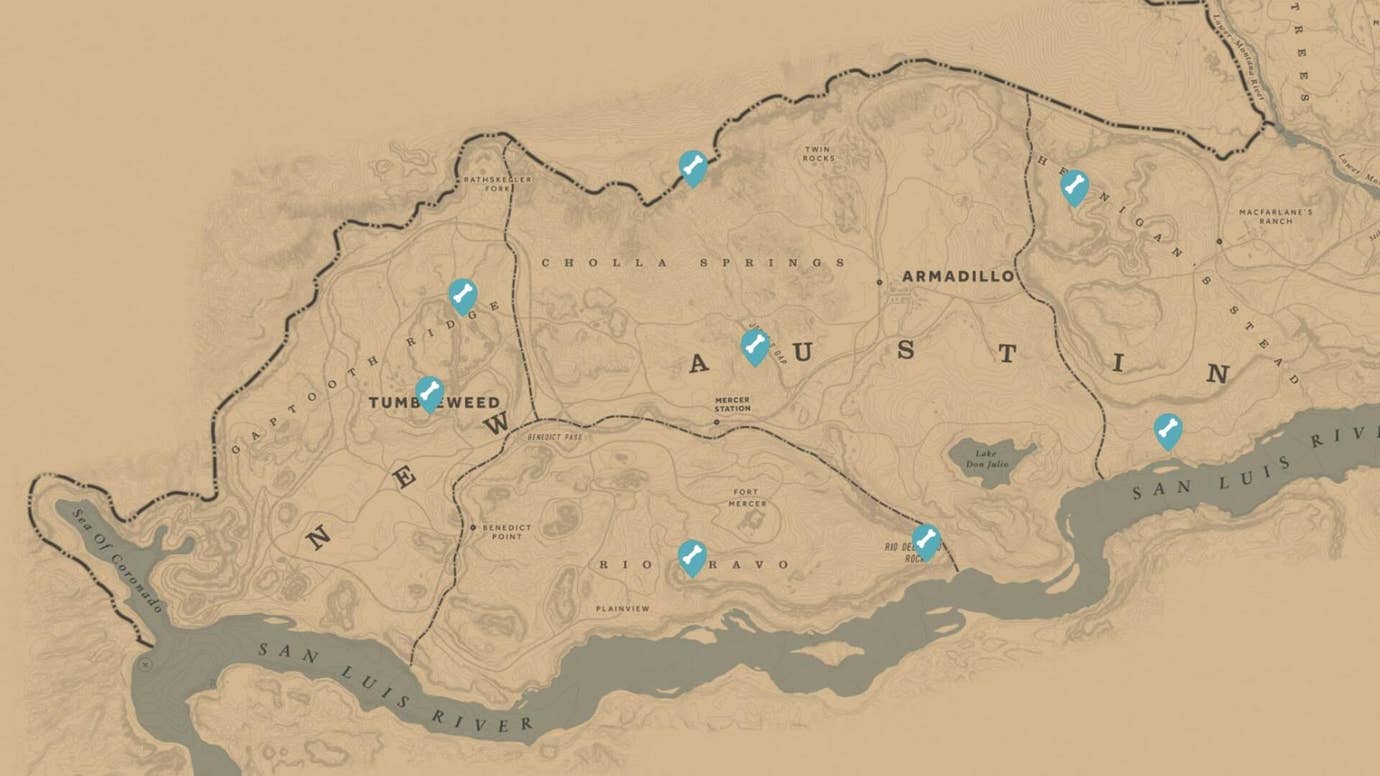 All Fossils Rdr2 Red Dead Redemption 2 Dinosaur Bone locations | VG247