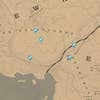 A screenshot of the Red Dead Redemption 2 map that shows the locations of all Dinosaur Bones around The Heartlands