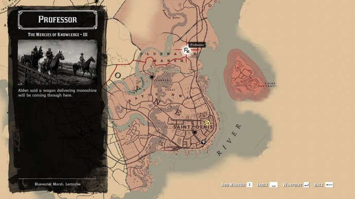 The Moonshine shipment in The Mercies of Knowledge Stranger Mission is marked on the map in Red Dead Redemption 2
