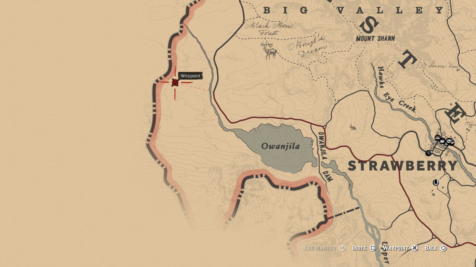 Map showing the location players need to head to to start the Landmarks Of Riches Treasure hunt in Red Dead Redemption 2. - 3