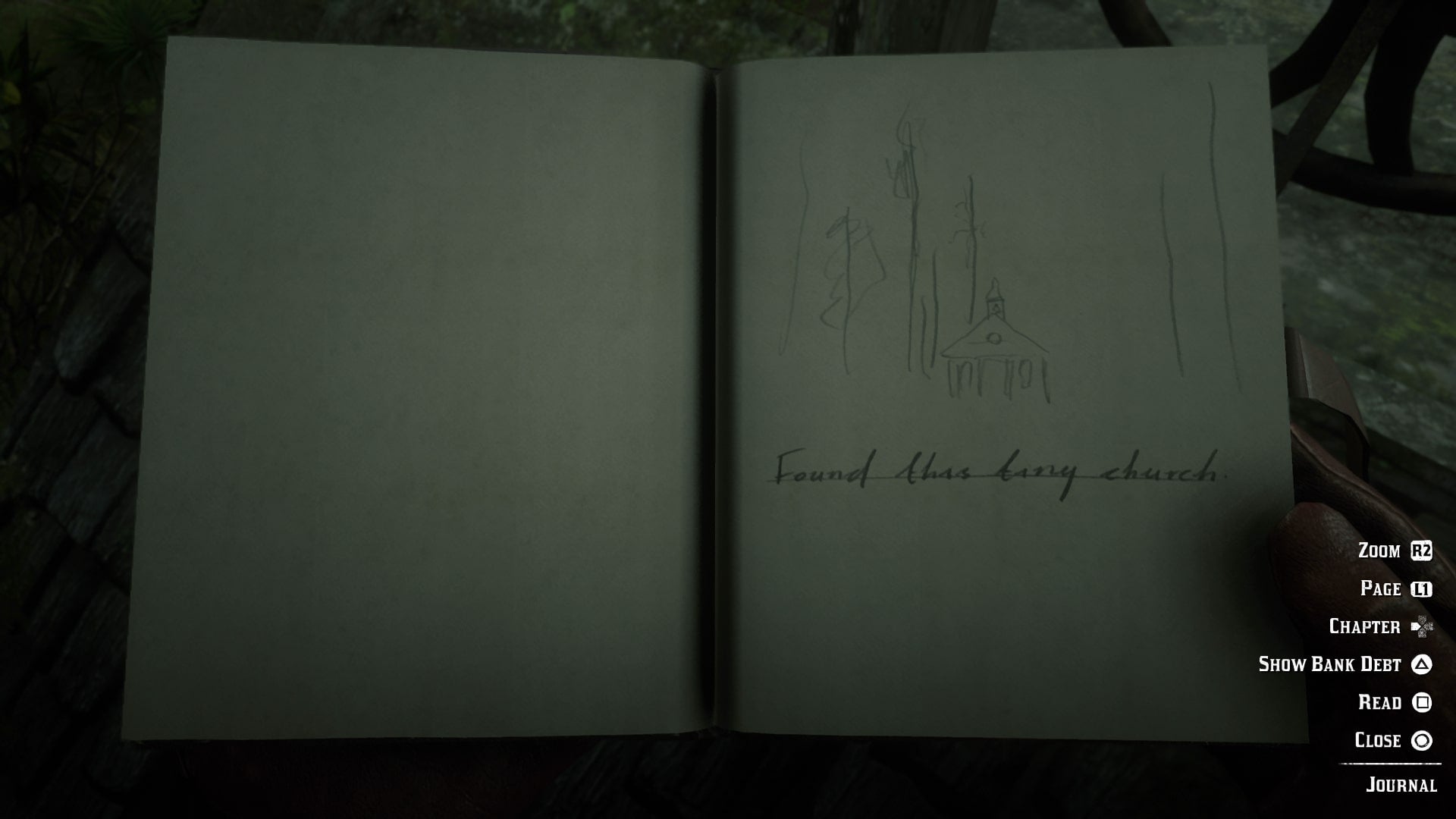 A journal entry in Red Dead Redemption 2 showing a drawing of a church. - 6