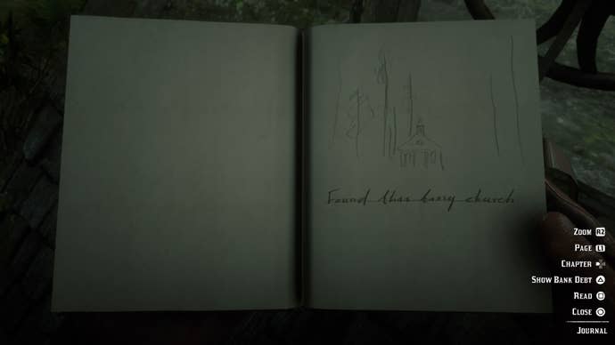 A journal entry in Red Dead Redemption 2 showing a drawing of a church.