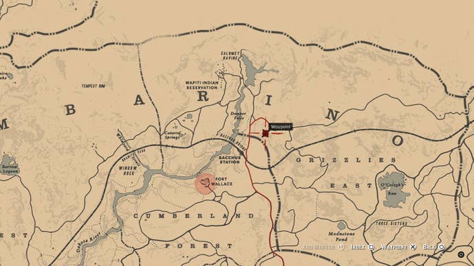 Map showing the second location players need to head to on the Landmark of Riches Treasure hunt in RDR2.
