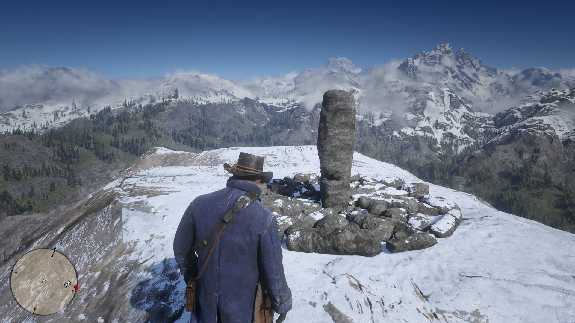 Arthur Morgan standing by the Mount Shann sundial in Red Dead Redemption 2. - 1