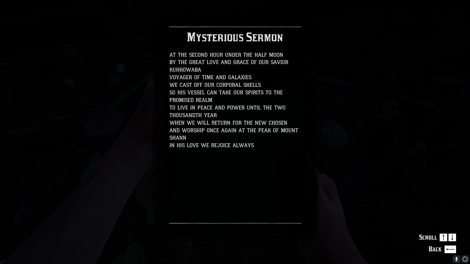 A note found in a small shack in New Hanover, in which cultists talk of UFOs in Red Dead Redemption 2 - 4