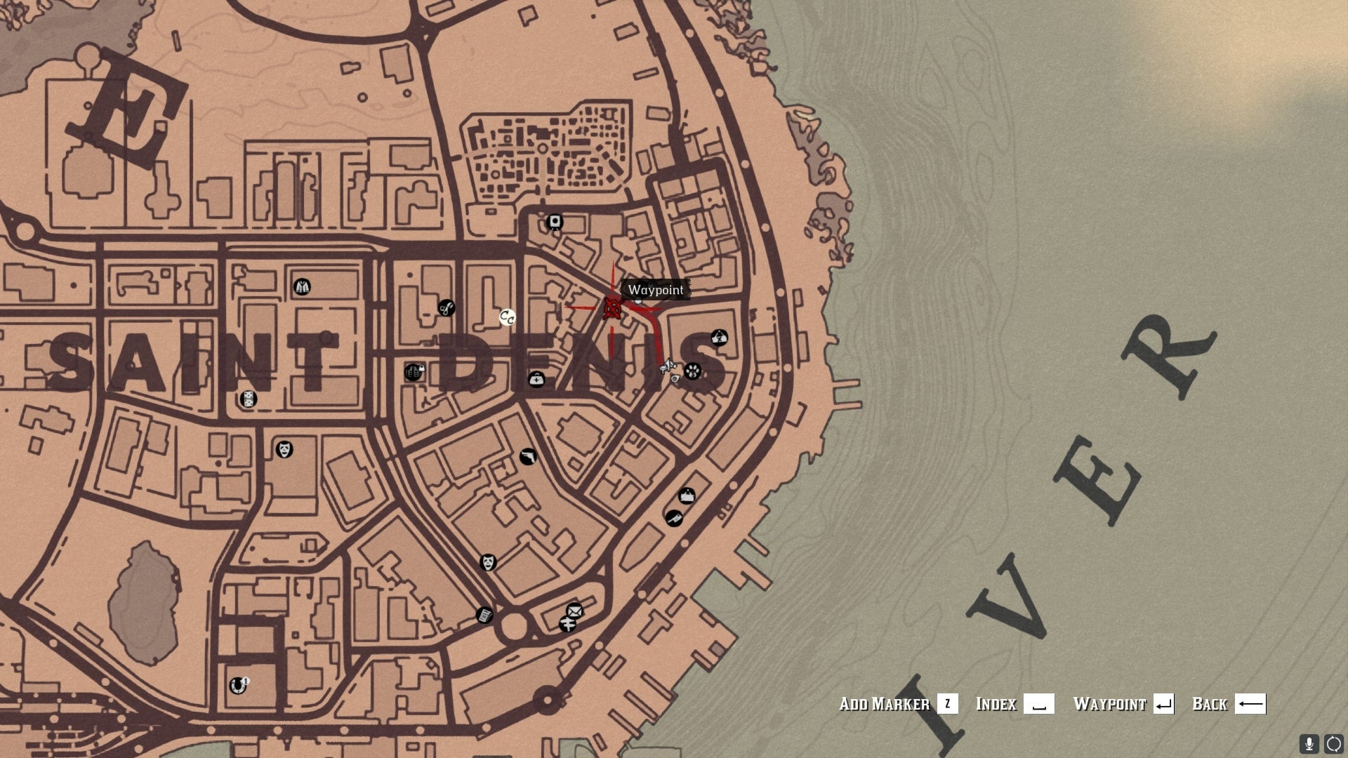 A map showing where to find some vampire-related graffiti in Saint Denis in Red Dead Redemption 2 - 3