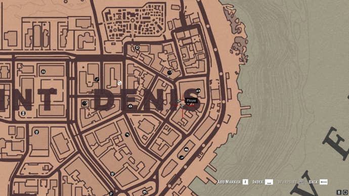 A map showing where to find some vampire-related graffiti in Saint Denis in Red Dead Redemption 2