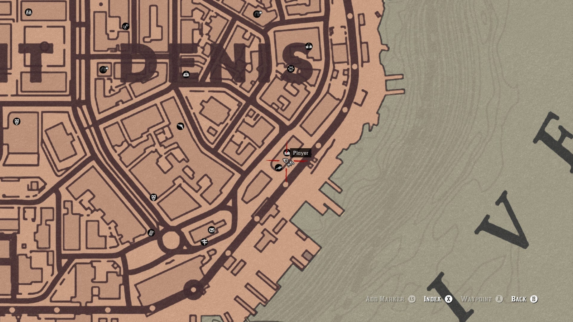 A map showing where to find some vampire-related graffiti in Saint Denis in Red Dead Redemption 2 - 12