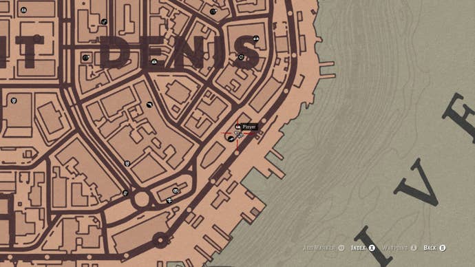 A map showing where to find some vampire-related graffiti in Saint Denis in Red Dead Redemption 2