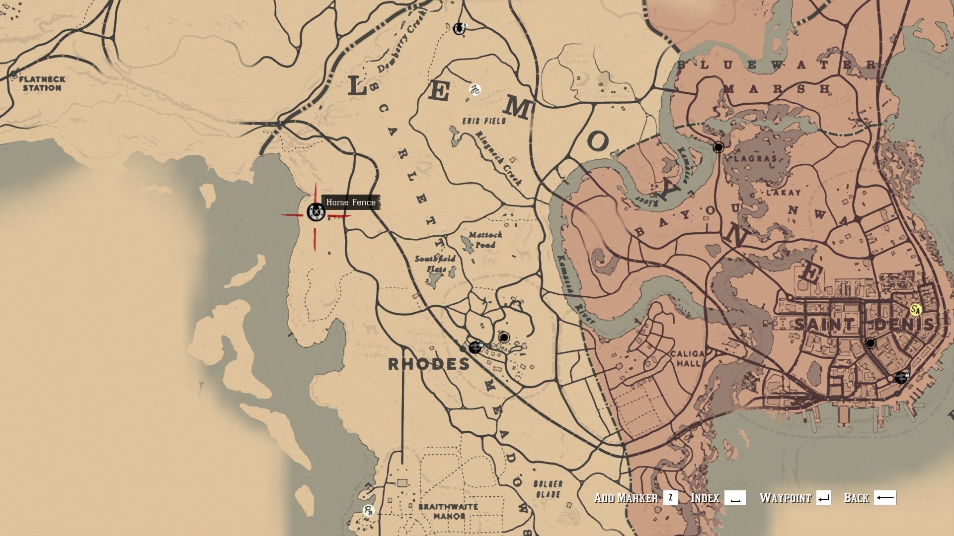 The Horse Fence north of Rhodes is marked on the Red Dead Redemption 2 map - 6